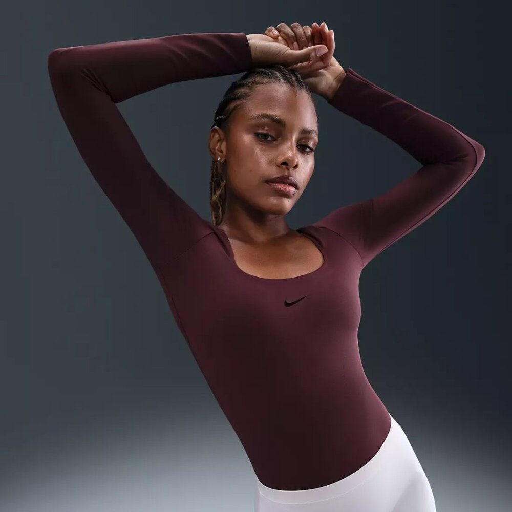 Nike Form Athletic Spandex Bodysuit Onesie Long-Sleeve Burgundy Women's XS